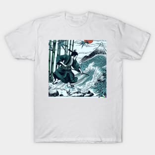 Japan Samurai Bamboo Forest and River T-Shirt